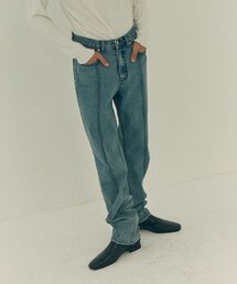 MOONSUN（ムーンサン）の「UNISEX Signature Pin Tuck Straight Denim Pants [INDIGO Medium Wash]（デニムパンツ・メンズ）」
