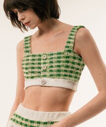 UNTAGE（アンテージ）の「ギンガムブークレクロップニットトップ（グリーン）_UTW-SC12（ベスト）」