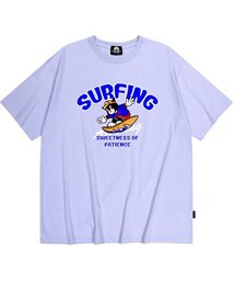 ブルーサーフィンキャットグラフィックTシャツ - パープル