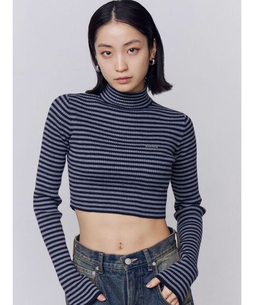 EMODA（エモダ）の「ハイネッククロップニット（ニット/セーター・レディース・グレー/ブラック/ネイビー/ブラウン/ピンク・FREE）」の4枚目の写真