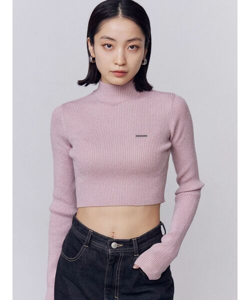 EMODA（エモダ）の「ハイネッククロップニット（ニット/セーター・レディース・グレー/ブラック/ネイビー/ブラウン/ピンク・FREE）」の5枚目の写真