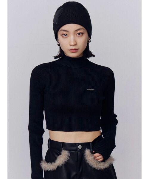 EMODA（エモダ）の「ハイネッククロップニット（ニット/セーター・レディース・グレー/ブラック/ネイビー/ブラウン/ピンク・FREE）」の2枚目の写真