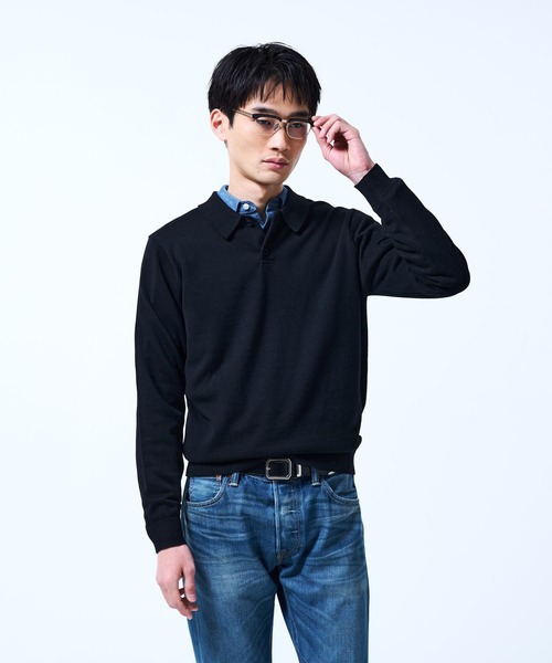 THE BOLDMAN(ザ ボールドマン)の「Daily Knit Polo Shirt / デイリーニットポロシャツ(シャツ/ブラウス・メンズ・グレイッシュベージュ/ブラック/パープル・LARGE/MEDIUM)」の4枚目の写真
