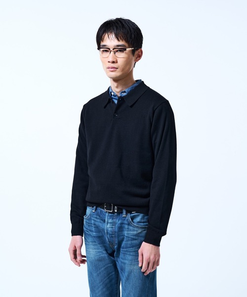 THE BOLDMAN(ザ ボールドマン)の「Daily Knit Polo Shirt / デイリーニットポロシャツ(シャツ/ブラウス・メンズ・グレイッシュベージュ/ブラック/パープル・LARGE/MEDIUM)」の5枚目の写真