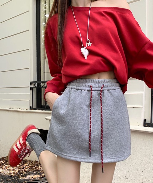 meJane（ミージェーン）の「配色ドロストコード スウェットミニスカート（スカート・レディース・霜降りグレー/ブラック・L/M）」の16枚目の写真