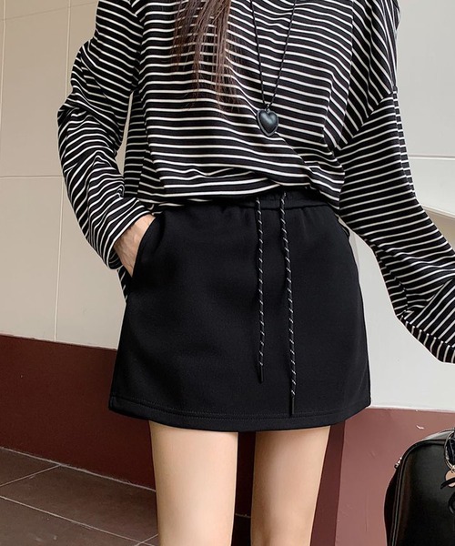 meJane（ミージェーン）の「配色ドロストコード スウェットミニスカート（スカート・レディース・霜降りグレー/ブラック・L/M）」の8枚目の写真