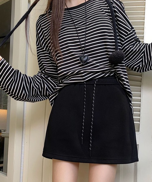 meJane（ミージェーン）の「配色ドロストコード スウェットミニスカート（スカート・レディース・霜降りグレー/ブラック・L/M）」の11枚目の写真