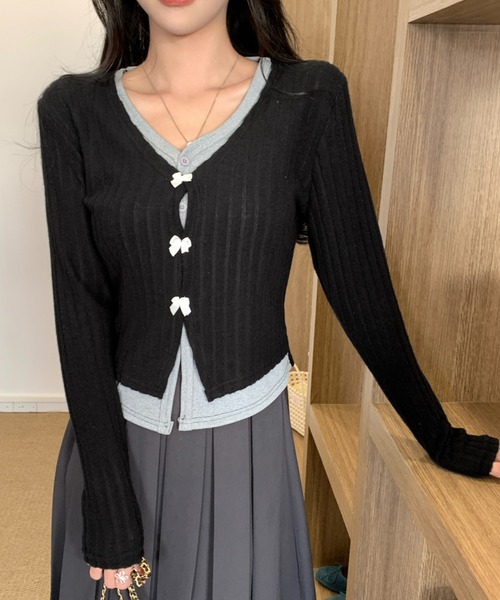 Achic(アシック)の「春向け リボン付きレイヤード風トップス(シャツ/ブラウス・レディース・ブラック/グレー/ピンク/ダークグレー/オートミール・M)」の18枚目の写真