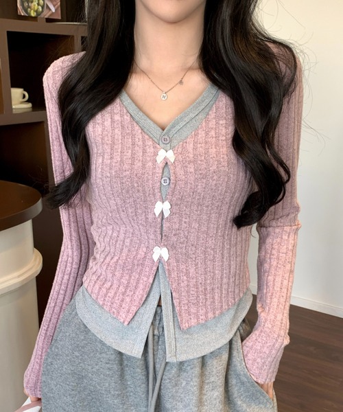 Achic(アシック)の「春向け リボン付きレイヤード風トップス(シャツ/ブラウス・レディース・ブラック/グレー/ピンク/ダークグレー/オートミール・M)」の12枚目の写真