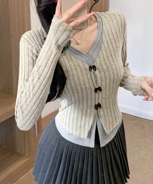 Achic(アシック)の「春向け リボン付きレイヤード風トップス(シャツ/ブラウス・レディース・ブラック/グレー/ピンク/ダークグレー/オートミール・M)」の16枚目の写真