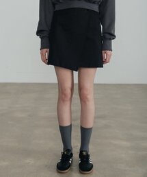 ハピネスツーボタンラップスカート_ブラック