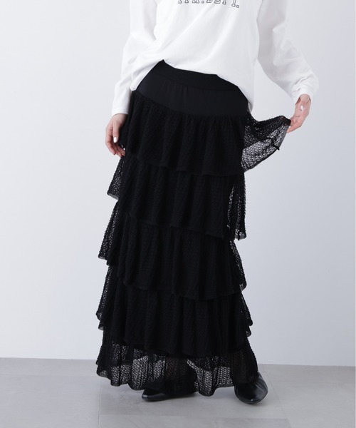 N.（N. Natural Beauty Basic）（エヌエヌナチュラルビューティーベーシック）の「【PS/低身長サイズ】ティアードニットスカート（スカート・レディース・オフホワイト/ブラック・MEDIUM/P/S）」の2枚目の写真