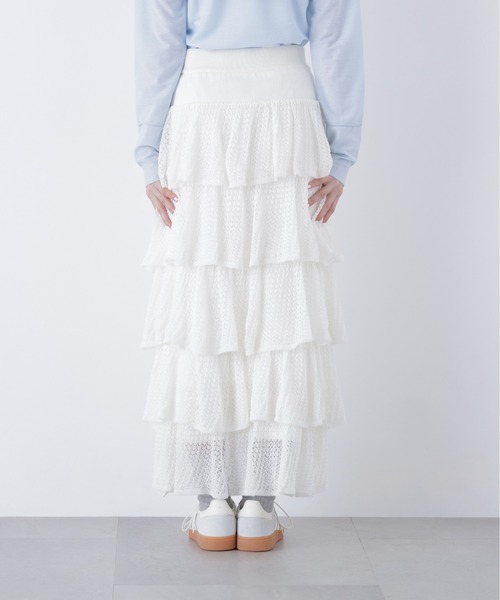 N.（N. Natural Beauty Basic）（エヌエヌナチュラルビューティーベーシック）の「【PS/低身長サイズ】ティアードニットスカート（スカート・レディース・オフホワイト/ブラック・MEDIUM/P/S）」の3枚目の写真