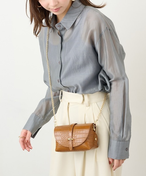 AULENTTI（オウレンティ）の「【AULENTTI】クロコ型押しレザーショルダーバッグ LB-85674-CO（ショルダーバッグ・レディース・グレイッシュベージュ/ブラック/キャメル/ベージュ・FREE）」の5枚目の写真