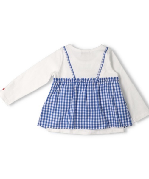 Moujonjon（ムージョンジョン）の「ギンガムチェック柄キャミ付長袖Tシャツ（Tシャツ/カットソー・キッズ・チェリーピンク/ホワイト・130/120/110/100/90/80）」の4枚目の写真