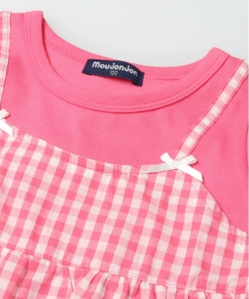 Moujonjon（ムージョンジョン）の「ギンガムチェック柄キャミ付長袖Tシャツ（Tシャツ/カットソー・キッズ・チェリーピンク/ホワイト・130/120/110/100/90/80）」の5枚目の写真