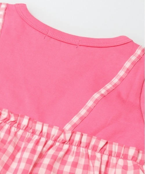 Moujonjon（ムージョンジョン）の「ギンガムチェック柄キャミ付長袖Tシャツ（Tシャツ/カットソー・キッズ・チェリーピンク/ホワイト・130/120/110/100/90/80）」の6枚目の写真