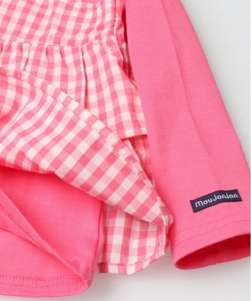 Moujonjon（ムージョンジョン）の「ギンガムチェック柄キャミ付長袖Tシャツ（Tシャツ/カットソー・キッズ・チェリーピンク/ホワイト・130/120/110/100/90/80）」の7枚目の写真