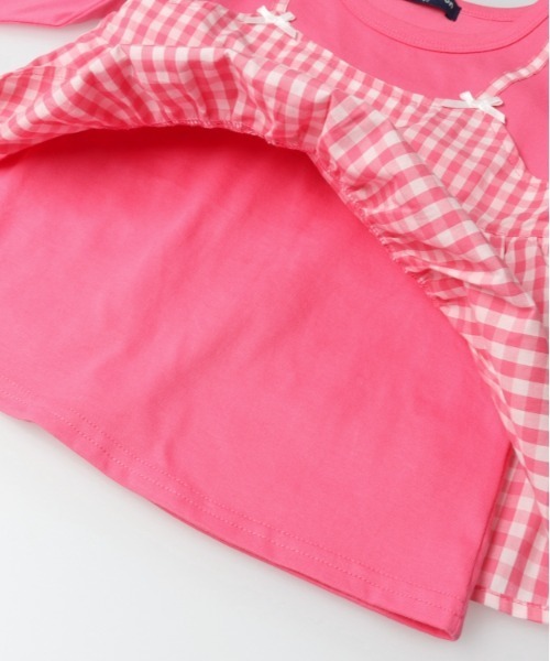 Moujonjon（ムージョンジョン）の「ギンガムチェック柄キャミ付長袖Tシャツ（Tシャツ/カットソー・キッズ・チェリーピンク/ホワイト・130/120/110/100/90/80）」の8枚目の写真