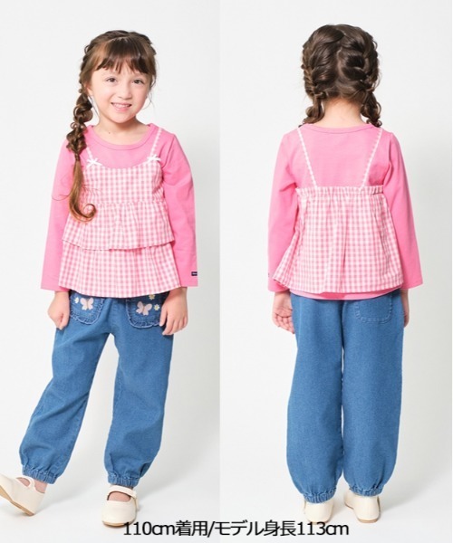 Moujonjon（ムージョンジョン）の「ギンガムチェック柄キャミ付長袖Tシャツ（Tシャツ/カットソー・キッズ・チェリーピンク/ホワイト・130/120/110/100/90/80）」の10枚目の写真