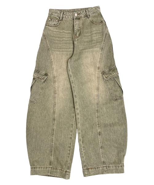 FOLLOWIN（フォロウィン）の「【3color】ヴィンテージライク カーゴカーブワイドデニムパンツ（カーゴパンツ・レディース・ホワイト/ライトブルー/カーキ・SMALL/MEDIUM/LARGE）」の5枚目の写真
