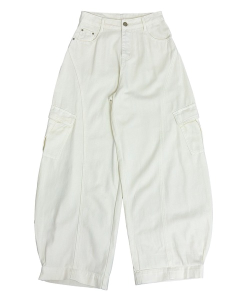 FOLLOWIN（フォロウィン）の「【3color】ヴィンテージライク カーゴカーブワイドデニムパンツ（カーゴパンツ・レディース・ホワイト/ライトブルー/カーキ・SMALL/MEDIUM/LARGE）」の4枚目の写真