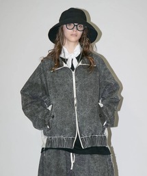 【my beautiful landlet】 PIGMENT PRINT WASHED DENIM RAGLAN ZIP BLOUSON - black