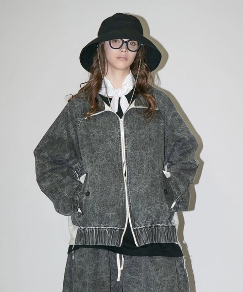 my beautiful landlet】 PIGMENT PRINT WASHED DENIM RAGLAN ZIP