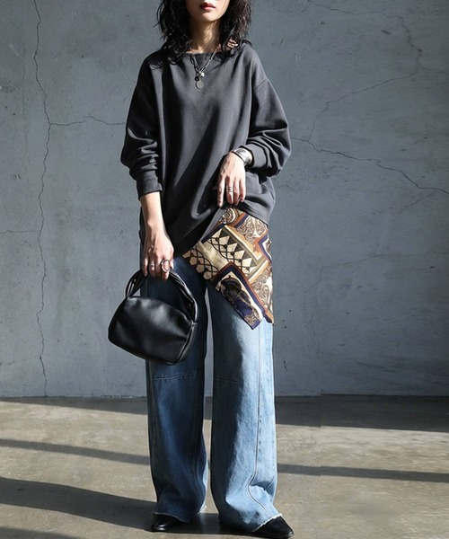 antiqua(アンティカ)の「長袖 ボートネック トップス(Tシャツ/カットソー・レディース・杢グレー/ダークグレー/ブラック/ホワイト・P/R)」の17枚目の写真
