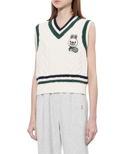 A BATHING APE（アベイシングエイプ）の「BABY DOPPY CABLE KNIT VEST（ベスト・レディース・ネイビー/アイボリー・FREE）」の4枚目の写真