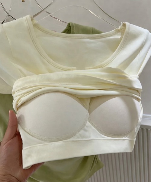 CLOTHY(クロシィ)の「【一枚でも安心して着られるカップ一体型】カップ付ヨガウェア(その他トップス・レディース・ピンク/オフホワイト/ブラック・FREE)」の14枚目の写真