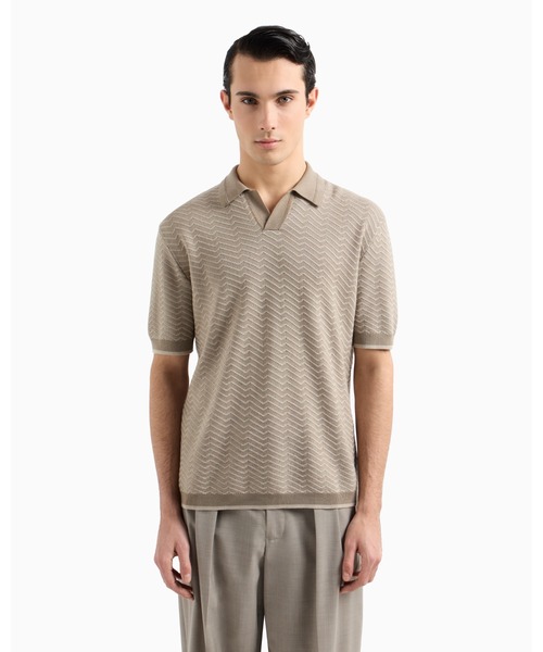 EMPORIO ARMANI（エンポリオアルマーニ）の「【エンポリオ アルマーニ】ASV ポロカラーセーター ウール／リヨセル混紡 ニットパターン（ニット/セーター・メンズ・レッド・SMALL/LARGE/X-SMALL）」の2枚目の写真