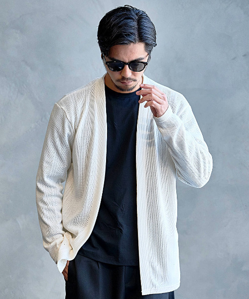 CavariA(キャバリア)の「『CavariA/キャバリア』ジャガードニットソーノーカラーカーディガン(カーディガン/ボレロ・メンズ・アイボリー・XL/L)」の1枚目の写真