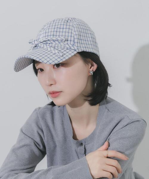 SMELLY(スメリー)の「フロントリボンチェックキャップ(キャップ・レディース・ホワイト/ブラック・-)」の3枚目の写真