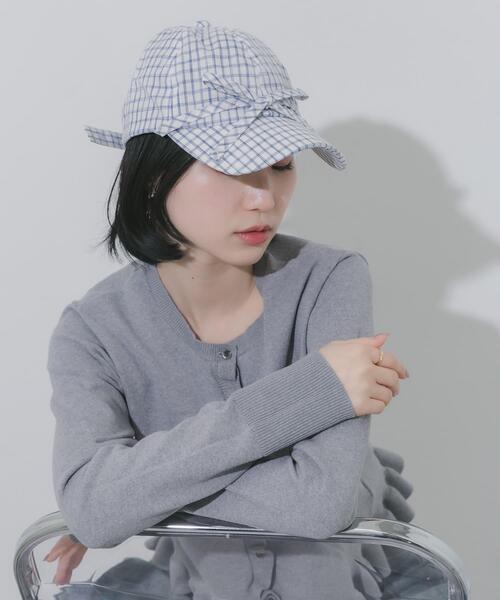 SMELLY(スメリー)の「フロントリボンチェックキャップ(キャップ・レディース・ホワイト/ブラック・-)」の6枚目の写真