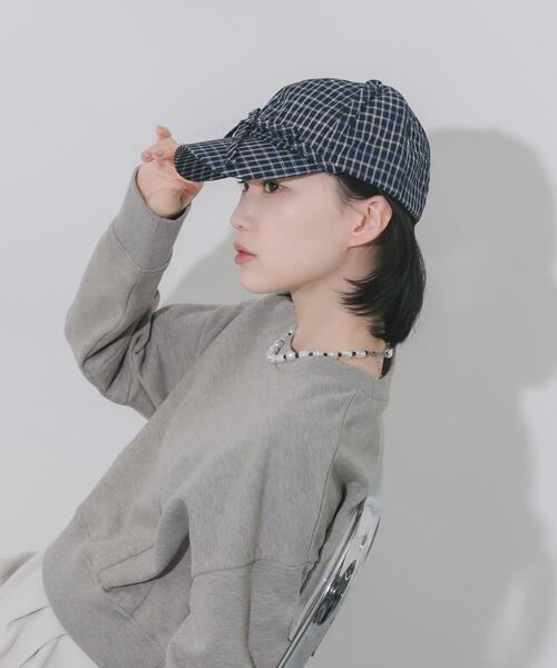 SMELLY(スメリー)の「フロントリボンチェックキャップ(キャップ・レディース・ホワイト/ブラック・-)」の12枚目の写真