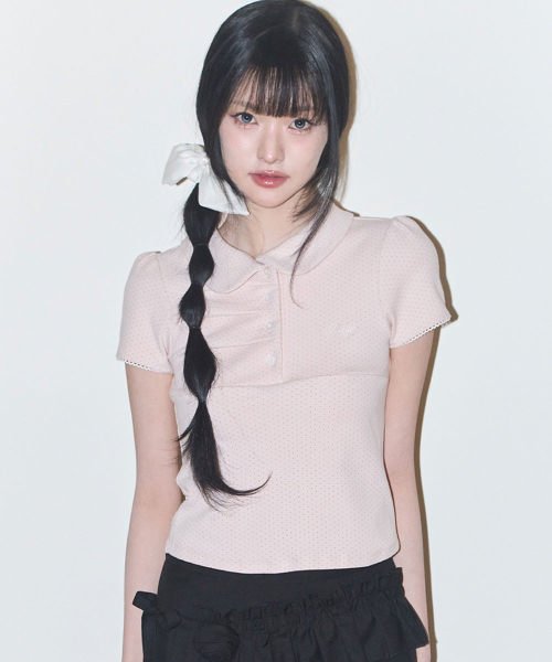 ILLIGO ドットピンタックカラーTシャツ セール】ドットピンタックカラーTシャツピンク（Tシャツ/カットソー