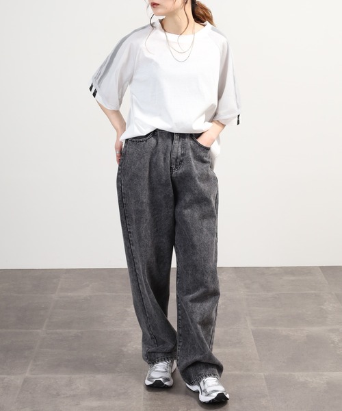 EGLANTINE(エグランティーヌ)の「EGLANTINE チュール使い半袖ラインカットソー(Tシャツ/カットソー・レディース・ネイビー/ブラック/オフホワイト・40)」の10枚目の写真
