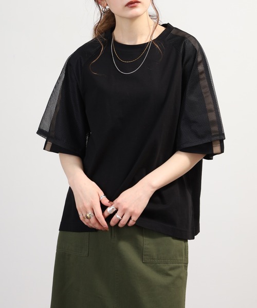 EGLANTINE(エグランティーヌ)の「EGLANTINE チュール使い半袖ラインカットソー(Tシャツ/カットソー・レディース・ネイビー/ブラック/オフホワイト・40)」の11枚目の写真