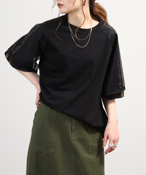 EGLANTINE(エグランティーヌ)の「EGLANTINE チュール使い半袖ラインカットソー(Tシャツ/カットソー・レディース・ネイビー/ブラック/オフホワイト・40)」の13枚目の写真