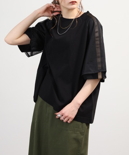 EGLANTINE(エグランティーヌ)の「EGLANTINE チュール使い半袖ラインカットソー(Tシャツ/カットソー・レディース・ネイビー/ブラック/オフホワイト・40)」の15枚目の写真