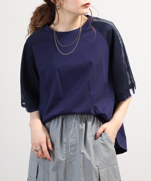 EGLANTINE(エグランティーヌ)の「EGLANTINE チュール使い半袖ラインカットソー(Tシャツ/カットソー・レディース・ネイビー/ブラック/オフホワイト・40)」の18枚目の写真
