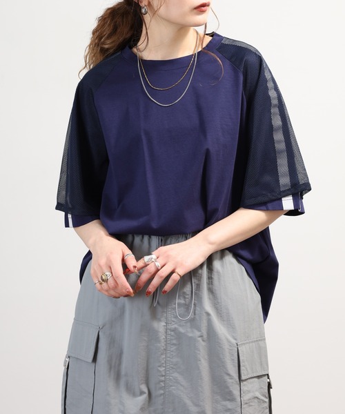 EGLANTINE(エグランティーヌ)の「EGLANTINE チュール使い半袖ラインカットソー(Tシャツ/カットソー・レディース・ネイビー/ブラック/オフホワイト・40)」の21枚目の写真