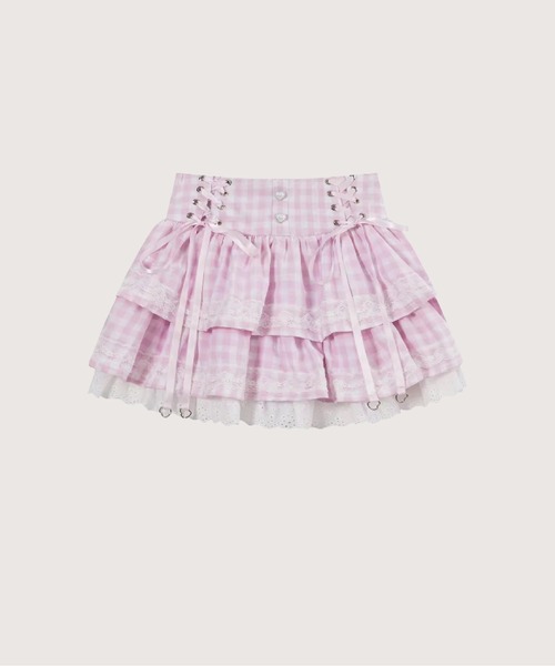 Sweet Plaid Lace Up Flare Skirt（スカート）｜LA POMME petit