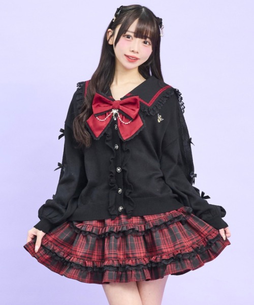 Secret Honey（シークレットハニー）の「フリル付ハイゲージニットカーディガン（カーディガン/ボレロ・レディース・オフホワイト/ブラック・FREE）」の2枚目の写真