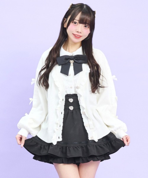 Secret Honey（シークレットハニー）の「フリル付ハイゲージニットカーディガン（カーディガン/ボレロ・レディース・オフホワイト/ブラック・FREE）」の4枚目の写真