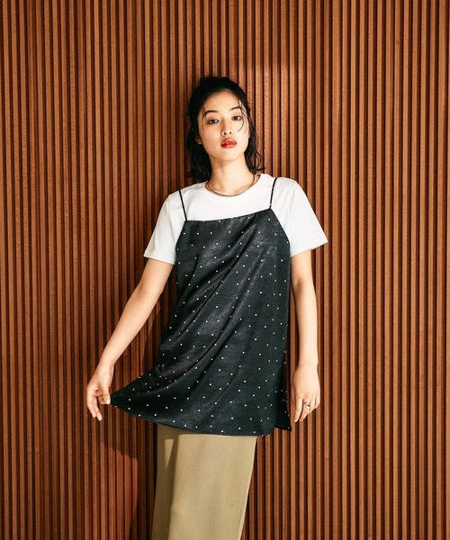 LEPSIM(レプシィム)の「皺サテンスクエアキャミ 664765(キャミソール・レディース・アイボリー/ブラウン/ドット・FREE)」の3枚目の写真