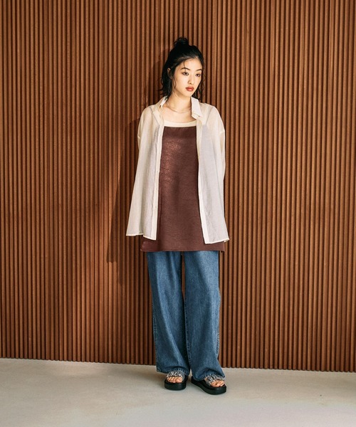 LEPSIM(レプシィム)の「皺サテンスクエアキャミ 664765(キャミソール・レディース・アイボリー/ブラウン/ドット・FREE)」の15枚目の写真