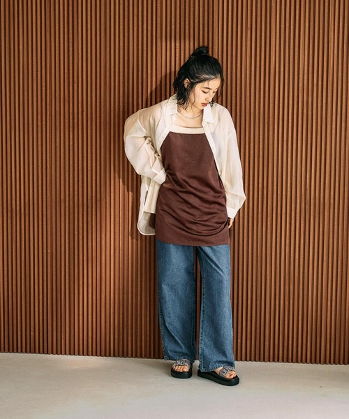 LEPSIM(レプシィム)の「皺サテンスクエアキャミ 664765(キャミソール・レディース・アイボリー/ブラウン/ドット・FREE)」の14枚目の写真