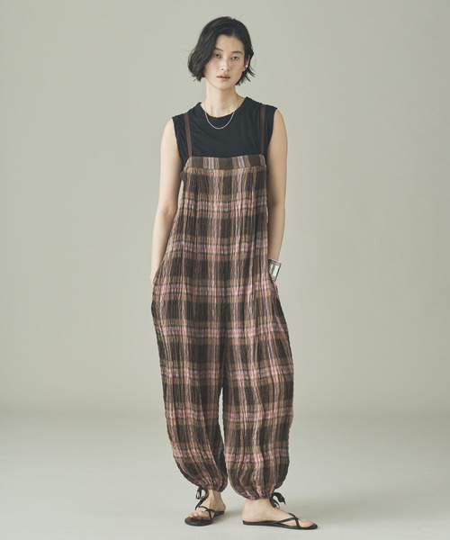 Curensology(カレンソロジー)の「Curensology(カレンソロジー)/<C.S.G>チェックオールインワン(つなぎ/オールインワン・レディース・ブラウン・FREE)」の1枚目の写真
